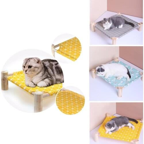 Wooden Elevated Cat Bed House Cats Hammocks Beds Canvas dog Lounge Bed For Small Dogs Rabbit Puppy Durable Canvas Pet House