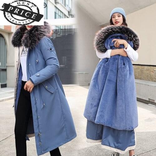 Fur Parka Faux Coats Winter Jacket Women Wool Liner Long Coat Female Large Fur Hooded Outwear Warm Parkas Hiver Nyxyg-21a