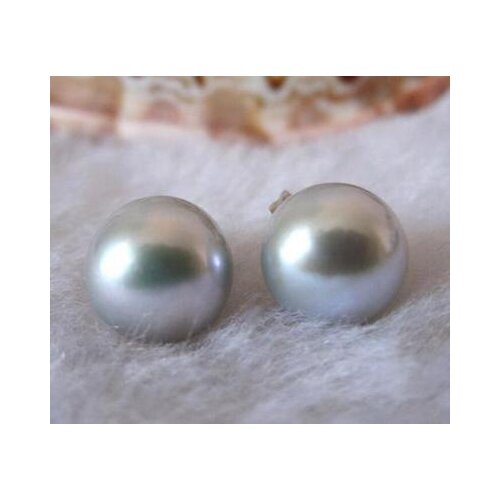 Hot selling free shipping******** Genuine 10mm Gray Akoya Pearl 925 Silver Pin Earrings
