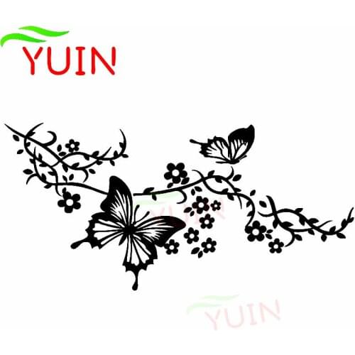 Art Flower Butterfly Car Sticker Fashion Car Window Decoration PVC Waterproof Sunscreen Decal Black/White/Red/Laser/Silver