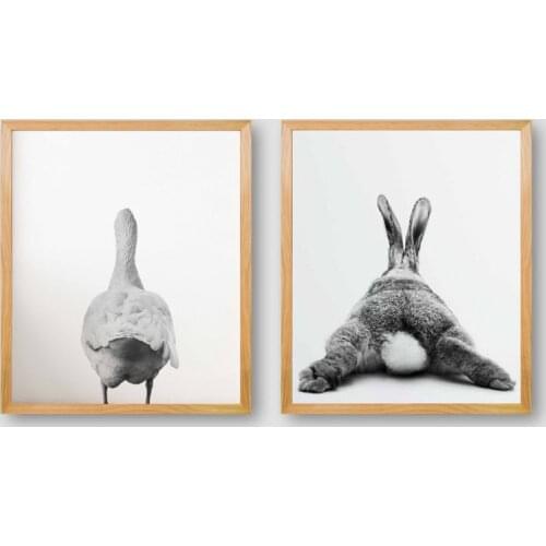 Rabbit Tail Prints Farmhouse Nursery Wall Art Decor , Animal Goose Bunny Butt Canvas Painting Funny Bathroom Decor Wall Pictures