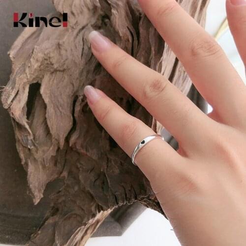 Kinel 925 Sterling Silver Round Circle Pure Finger Ring Enamel Heart Engrave Rings for Women Wedding Engagement Jewelry