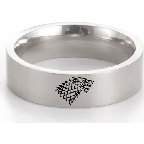 COOLTIME Wolf Ring Punk Song Of Ice And Fire Stark Jon Daenerys Logo Black Silver Color Hot Fashion Stainless Steel Jewelry Men