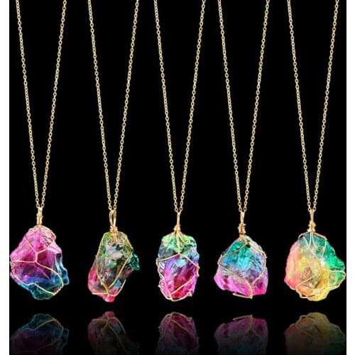 2018 hot sale Women Fashion Rainbow Stone Natural Crystal Rock Necklace Quartz Pendant Jewelry gift drop shipping mar 28