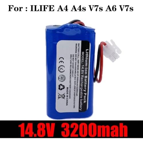 100%/New Original 14.8V 2600mah 3200mAh Li ion Rechargeable Battery For ILIFE A4 A4s V7s A6 V7s Plus Robot Vacuum Cleaner iLife