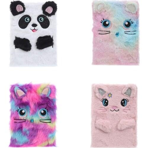 1 Pcs Cute Embroidery Photo Fold Notepad Colorful Animal Cat Panda Plush Notebooks Girl Portable Travel Diary Planner Stationery