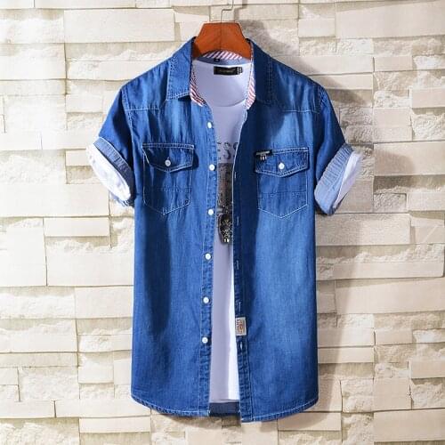Male Business Casual Thin Denim Shirt Classical Fashion All-Match Cowboy Short Sleeve Shirt Jacket 2021 Summer MenS Cotton Top