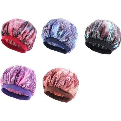 New Amoeba Satin Elastic Wide-Brimmed Night Sleep Cap Chemotherapy Hat Hair Care Fashion Bonnet Beanie Printing Polyester