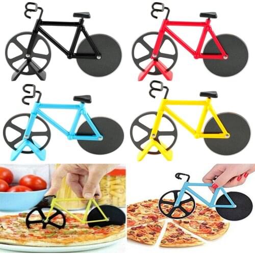 Novelty Bicycle Shape Pizza Cutter Dual-Wheel Pizza Cutting Knife Slicer With Holder Kitchen Home Decor Pizza Cutting Tool