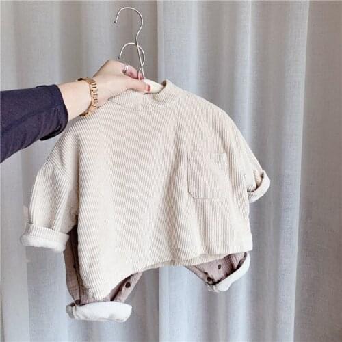 New Winter Baby Boys Corduroy Thicken Shirts Korean Style Pure Color Warm Tops Children Clothes Toddlers Kids Pullovers Shirts