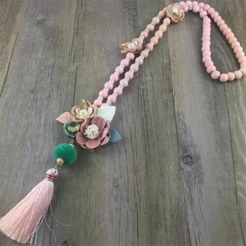 NEW fashion necklace collar Flower Necklaces & Pendants trendy Long chunky metal chain statement Wood Bead necklace