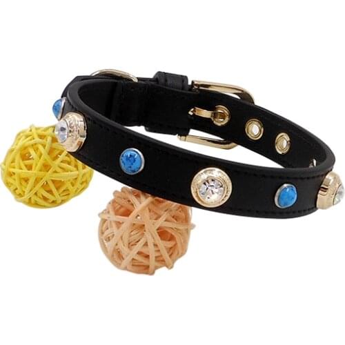Luxurious Dog Pet Collar Cat Necklace Accessories Bling Rhinestone Custom Designer Genuiner Blue Turquoise Leather