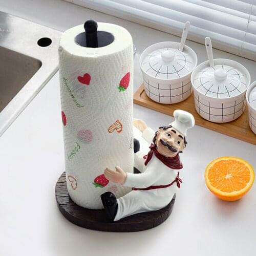 Resin Chef Figurine Tissue Paper Roll Holder Toilet Bathroom Table Home Decorative Tissue Boxes Roll Paper Kitchen Napkin Holder