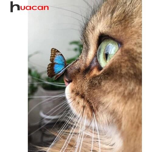 Huacan Full Square/round Diamond Painting Mosaic Cat Butterfly Home Decor Diamond Embroidery Animal Pet Wall Sticker