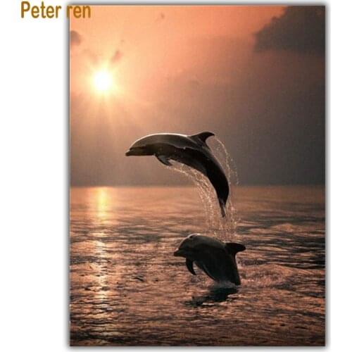 Full Diamond embroidery DIY Diamond painting animal cross stitch Craft artwork 5d Square\Round diamond mosaic Dolphin sea sunse