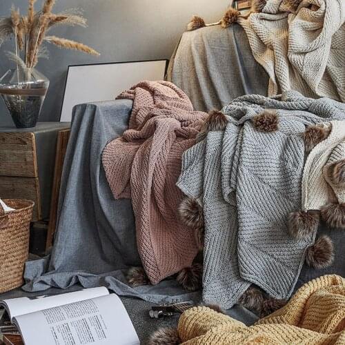 Drop Shipping 2020 new Knitted Decorative Throw Blanket with Hairball for for Bed Sofa Office Camping Travel Nap blankets