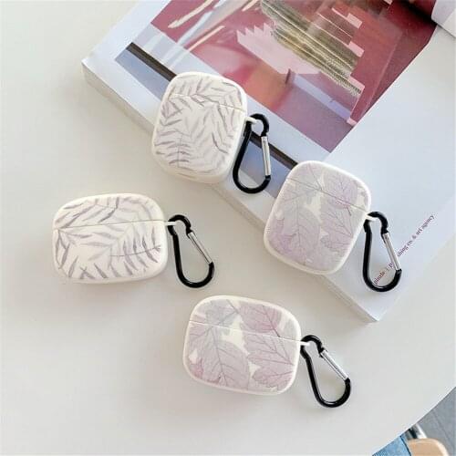 Leaves Pattern Soft TPU Frosted Earphone Case For Apple airpods 2 3 pro Wireless Bluetooth headset Protective Cover with Hook