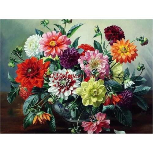 Counted Cross Stitch Kits Needlework Embrodery - Crafts 14 ct Aida Color DIY Arts Handmade Home Decor - Dahlias