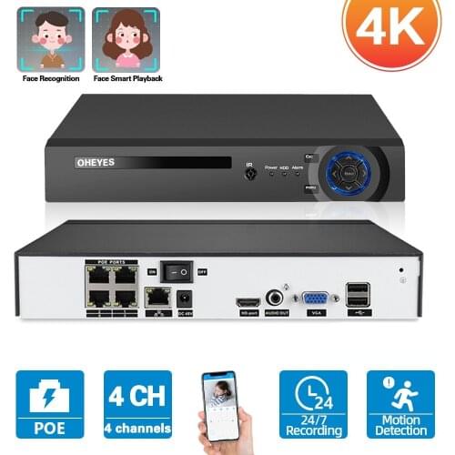 CCTV Network Surveillance Video Recorder 4K POE NVR 4CH Motion detection 4 Channle 5MP NVR Security Camera System XMEYE ONVIF