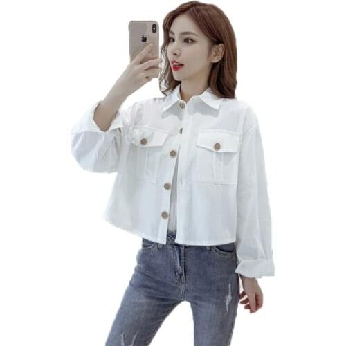 Thin Coat Jacket 2020 Spring Autumn Womens Shirt Jackets New Long Sleeve White Green Single-breasted Casual Short Outerwear Top