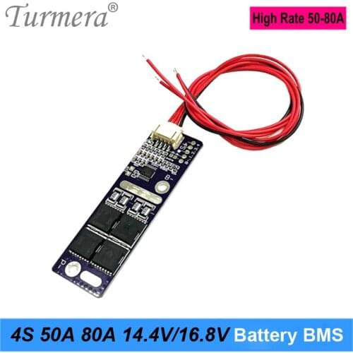 Turmera 14.4V 16.8V 4S 50A 80A BMS 18650 21700 Lithium Battery Protection Board for Screwdriver Drill and Car Wash Water Battery