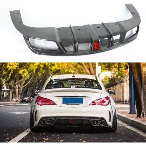 For CLA Class Carbon Fiber Bumper Extension For Benz W117 CLA180 CLA200 CLA250 CLA260 CLA45 2013-2018 With LED Light Rear Lip