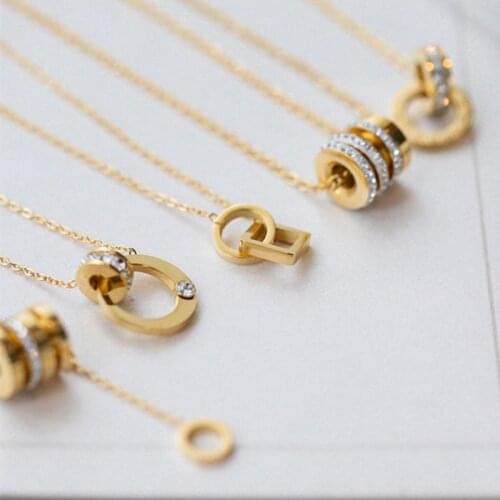 Korean Fashion Crystal Titanium Steel Necklace For Women Gold Roman Number Stainless Steel Necklace Female Jewelry Gift