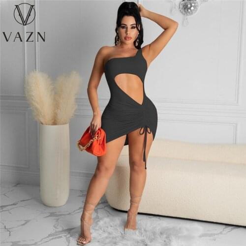 VAZN 2020 New Print Party Dress Celebrity Sleeveless Solid Mini Dresses Evening Gown Women Elegant Sexy