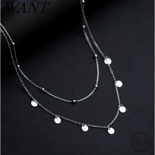 WANTME 925 Sterling Silver Fashion Minimalism Double Disc Gothic Chain Clavicle Necklace Women Charm Korean Party Jewelry 2021