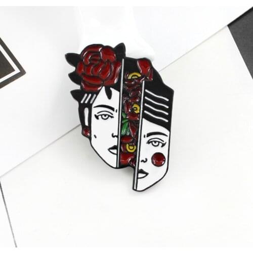 Retro Sliced Misplaced Female Face Brooch Illustration Mysterious Art Female Enamel Pin Denim Backpack Lapel Badge Friends Gifts