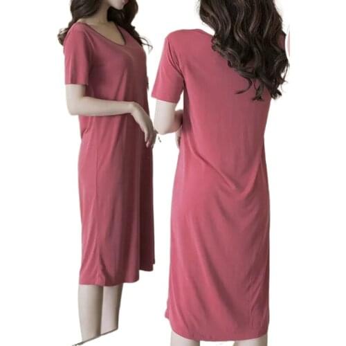 New spring summer night dress women short sleeve nightshirt modal cotton sleepwear nightgowns loose night gown female nightdress