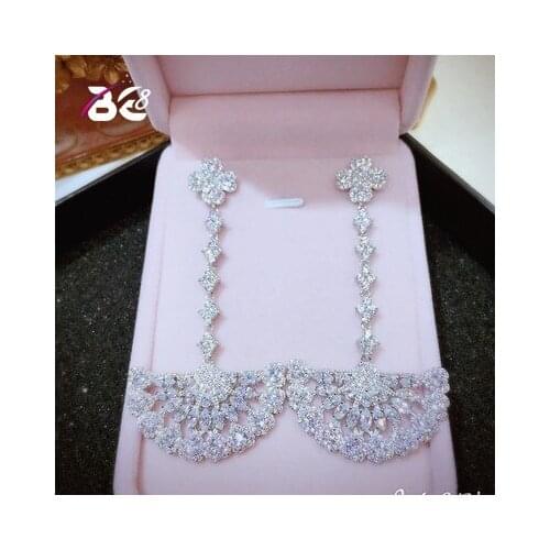 Be 8 New Trendy AAA Cubic Zirconia Fan Shape Tassel Drop Dangle Earrings for Women Party Gift E577