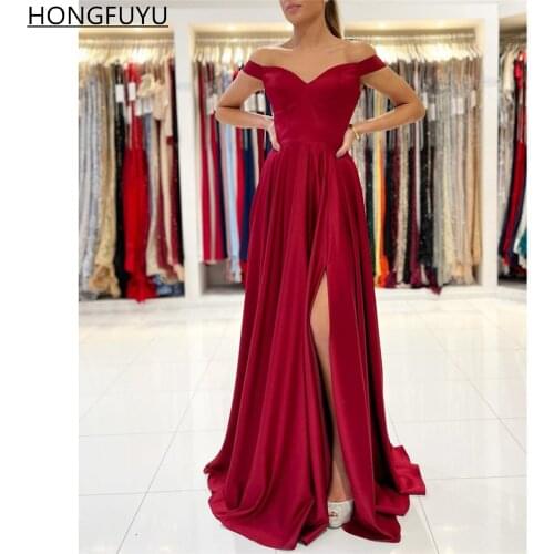 HONGFUYU Robe Satin Prom Evening Dresses Long Elegant A Line Off The Shoulder Formal Party Dresses For Wedding Robe De Soirée