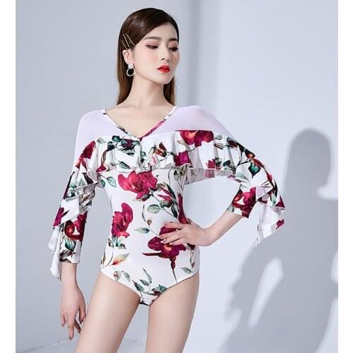 L21194 Latin Dance Bodysuit Women Lotus Design Floral Latin Dance Tops for Modern Ballroom Dancing Performamnce