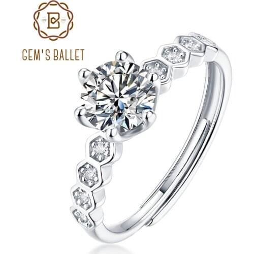 GEMS BALLET Womens Moissanite Ring 0.5Ct 5mm VVS1 Moissanite Diamond Antique Style Rings in 925 Sterling Silver Fine Jewelry