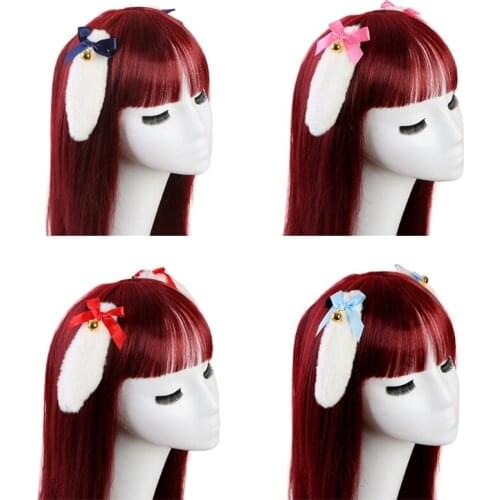 1Pair Bunny Ears Hair Clips Ribbon Bow Hair Clip Cosplay Costume Headwear Anime Cosplay Easter Party Hair Accessory Lolita