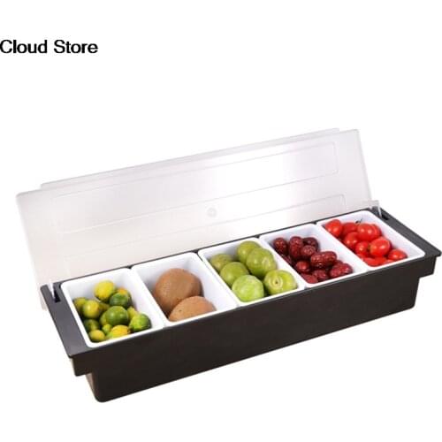 1pcs 3/4/5/6 Compartment Black Bar Condiment Box Kitchen Seasoning Case Holder Bar Drinks Fruit Garnish Cocktail Lime Lemo