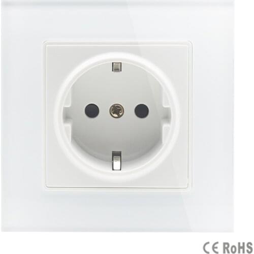 2017 Free Shipping EU Standard Power Socket, AC 110~250V 16A Wall Power Socket, white Color tempered Crystal Glass Panel