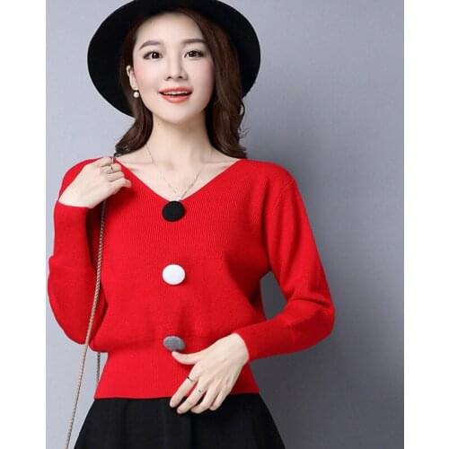 2019 Autumn Winter Sweater Women V-neck Long Sleeve Casual Sweaters Pullovers Knit Bottoming Sweater Female Jumper Tops R399