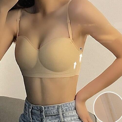 2021 new invisible wedding dress strapless underwear female miracle half cup nude without steel ring thin bra