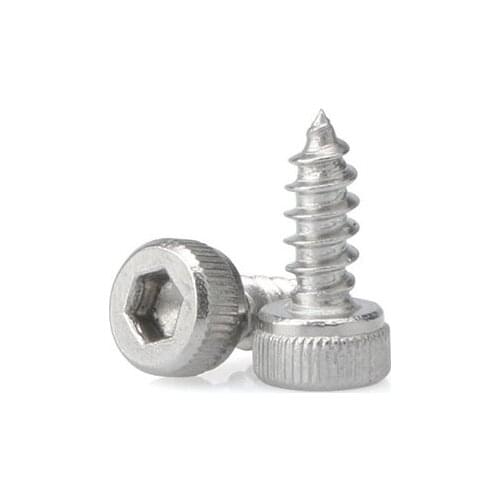 500Pcs/lot stainless steel 304 Knurling Hexagon Socket Cap Head self tapping screw Hex Lag Bolts M2.0 M2.6 M3 M3.5