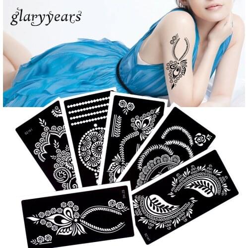 6 Pieces Hollow Henna Tattoo Stencil Template Flower Lace Design Airbrush Painting Back Body Art Tattoo Stencil Hot Sale S200#27