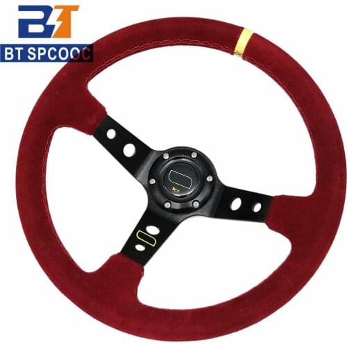 Universl 14 inch 350mm Car Racing Sport Steering Wheel Deep Corn Drift Sport Red Suede Steering Wheel Racing Style Accessories