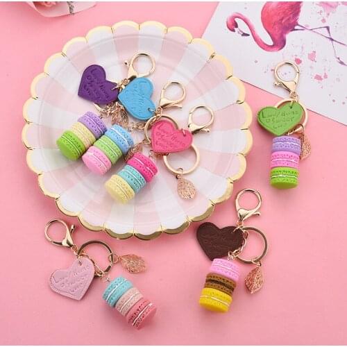 Macaron Cake Key Chain Fashion Cute French pastries Keychain Bag Charm Car Key Ring Wedding Party Gift Jewelry