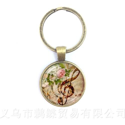 Music Note Art Picture Gem Glass Dome Keychains For Men Music Lovers Gift Keyring Souvenirs Gift Teachers Day
