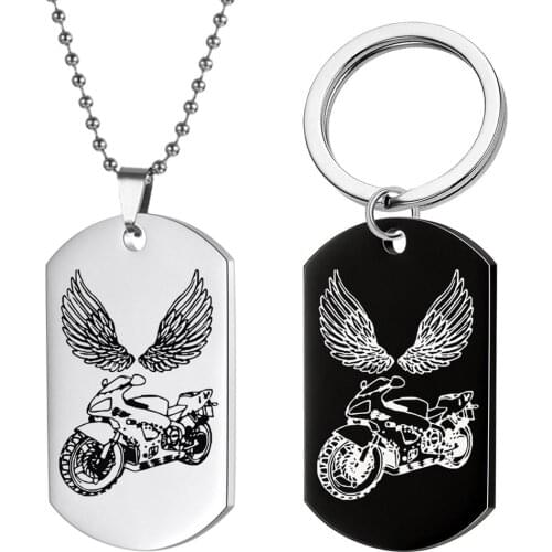 Stainless steel necklace locomotive wings motorcycle pendant keychain black jewelry fashion necklace men