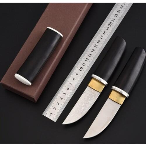 VG10 Black Damascus steel D2 steel straight blade, Japanese ebony hilt outdoor hunting tactics straight blade with scabbard