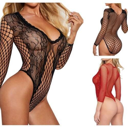 Womens Sexy Perspective Embroidery Fun Hollow Three-point One-piece Underwear