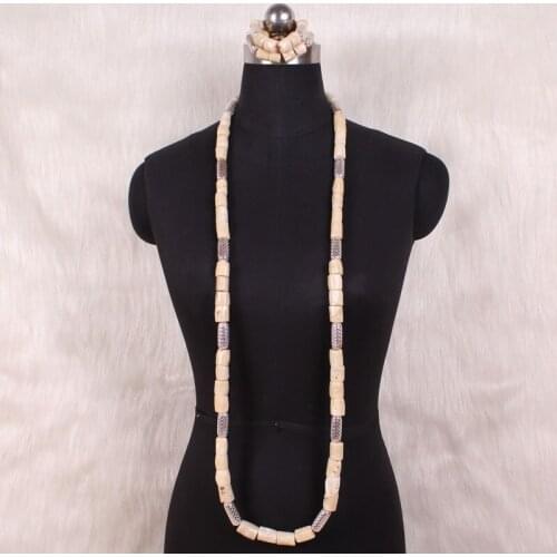 Dudo 50 Inches Men Jewellery Set Nigerian Groom Jewelry Set White Nature Coral Bridal Necklace Set 2020 Free Shipping Fashion