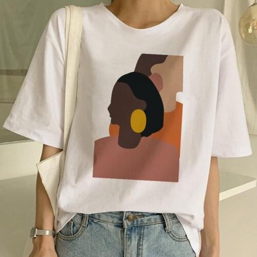 Korea Vintage Abstract paint Retro Summer Women T-Shirt Casual Short Sleeved O-Neck Harajuku Tees S-2XL T-Shirt Tops